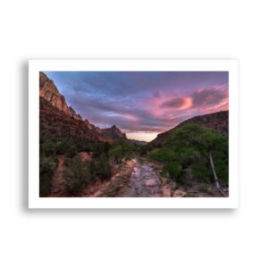 River flows through Zion National Park at sunset - USA