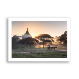The last rays of sun break from behind a pagoda in Bagan, Myanmar